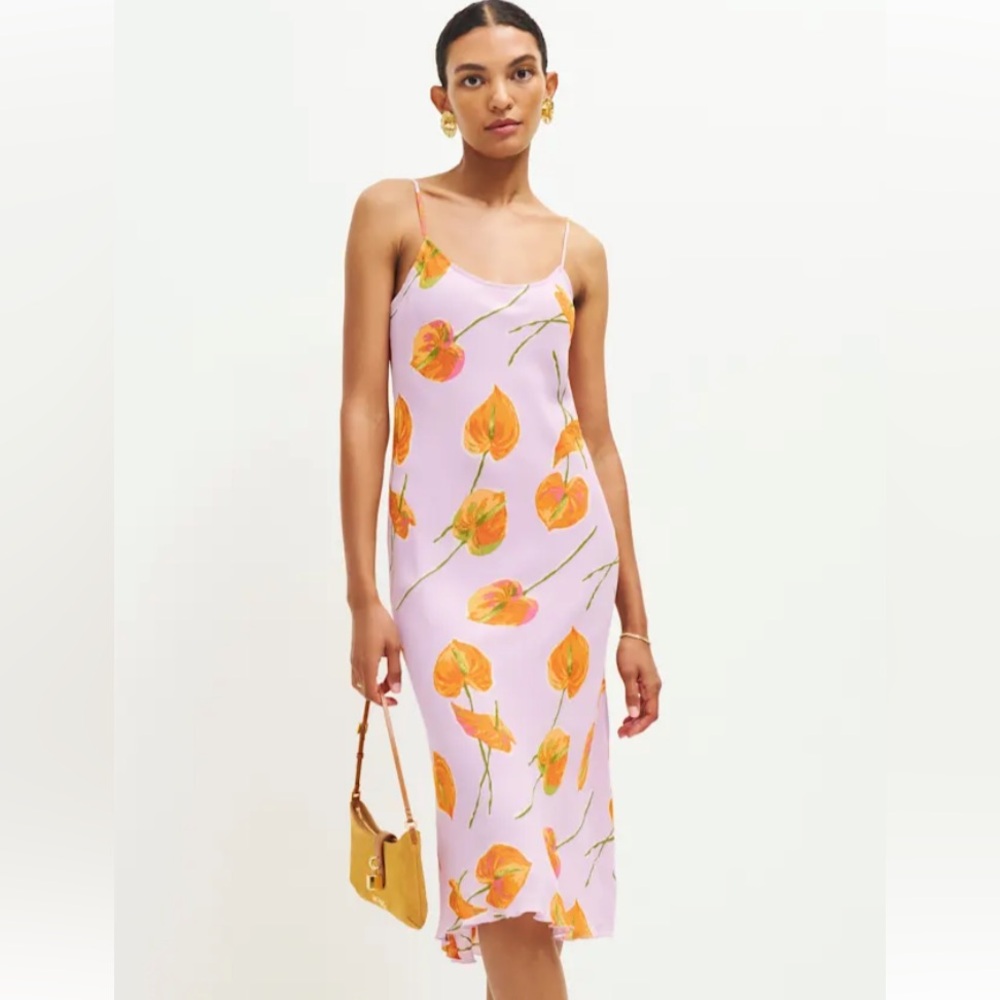 Reformation Emerick  Lilac Slip Dress with Orange Floral Print